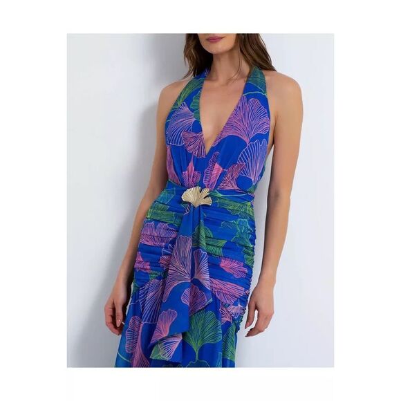 PatBO Ocean Leaf Halterneck Maxi Dress US 6 $850 - Picture 2 of 10